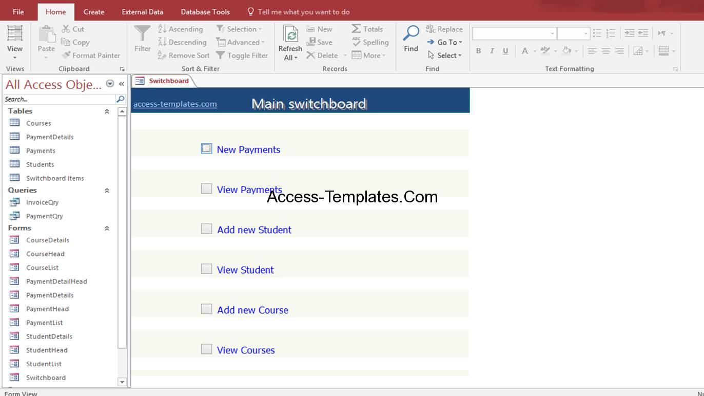 Microsoft Access Student Database Template